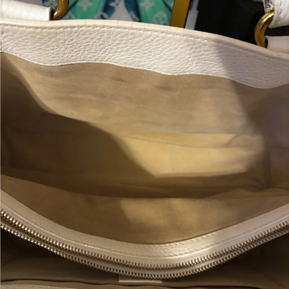 Celine Boogie White Leather Handbag with Gold Accents